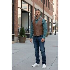 Scully Distressed Soft Brown Pebbled Lamb Leather Vest Waistcoat Men’s L